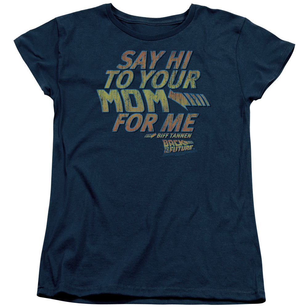 BACK TO THE FUTURE : SAY HI S\S WOMENS TEE NAVY MD