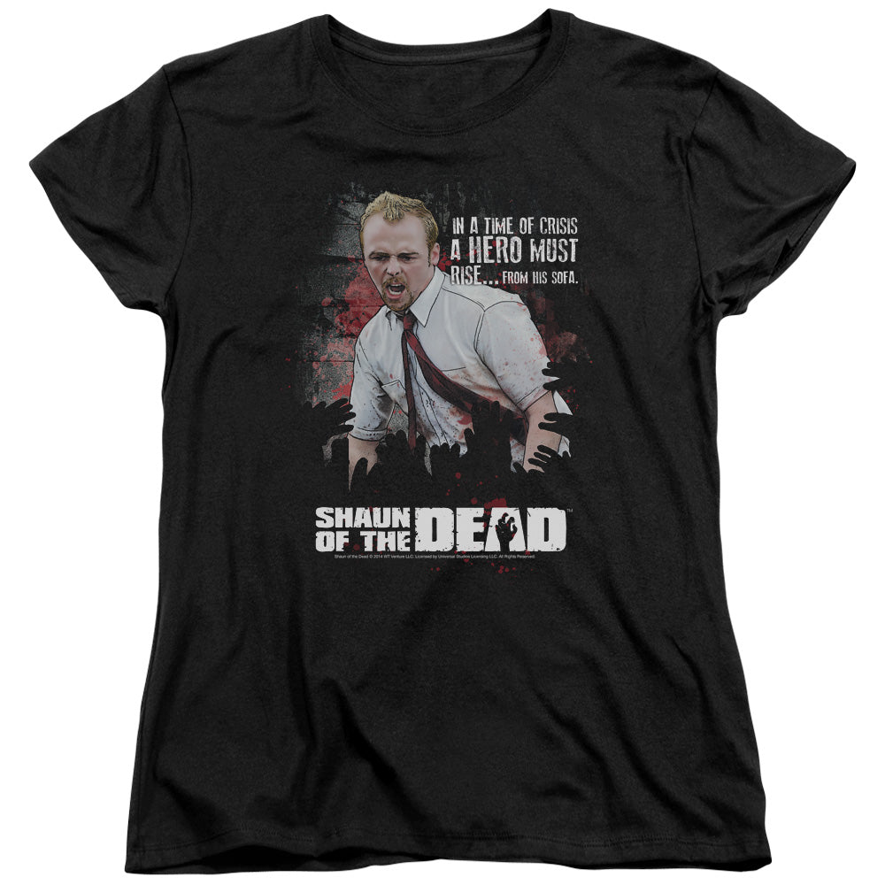 SHAUN OF THE DEAD : HERO MUST RISE S\S WOMENS TEE Black MD
