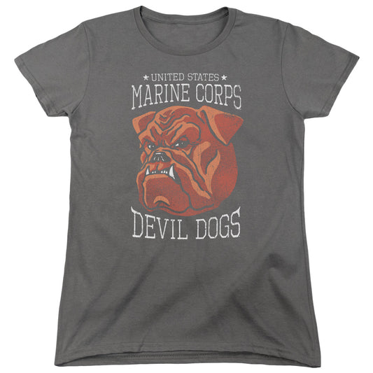 US MARINE CORPS : DEVIL DOGS WOMENS SHORT SLEEVE Charcoal LG