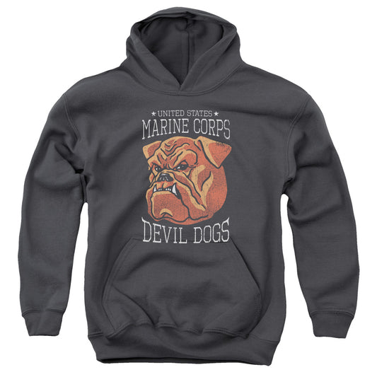 US MARINE CORPS : DEVIL DOGS YOUTH PULL OVER HOODIE Charcoal LG