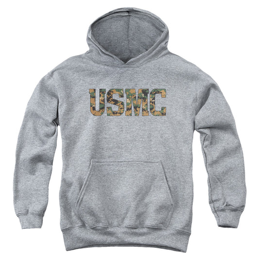 US MARINE CORPS : USMC CAMO FILL YOUTH PULL OVER HOODIE Athletic Heather SM