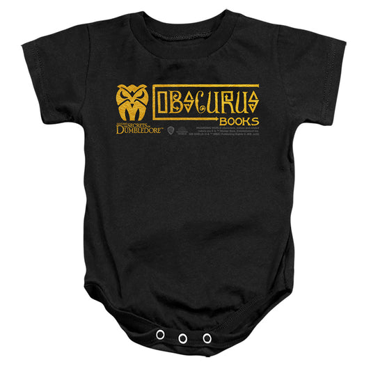 FANTASTIC BEASTS THE SECRETS OF DUMBLEDORE : OBSCURUS BOOKS LOGO INFANT SNAPSUIT Black MD (12 Mo)