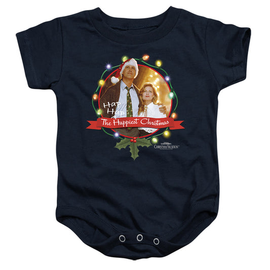 CHRISTMAS VACATION : HA HA HAPPIEST INFANT SNAPSUIT Navy LG (18 Mo)