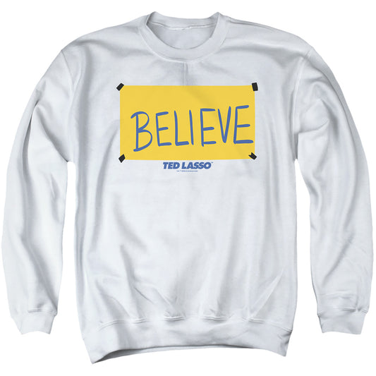 TED LASSO : TED LASSO BELIEVE SIGN ADULT CREW SWEAT White 2X