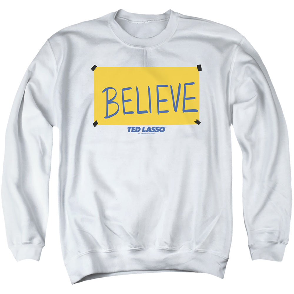 TED LASSO : TED LASSO BELIEVE SIGN ADULT CREW SWEAT White SM