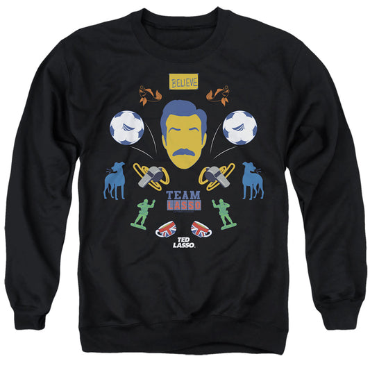 TED LASSO : TED LASSO ICON COLLAGE ADULT CREW SWEAT Black 2X