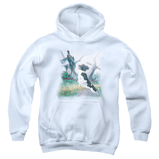 WILDLIFE : SPRINGER WITH PHEASANT YOUTH PULL OVER HOODIE WHITE LG