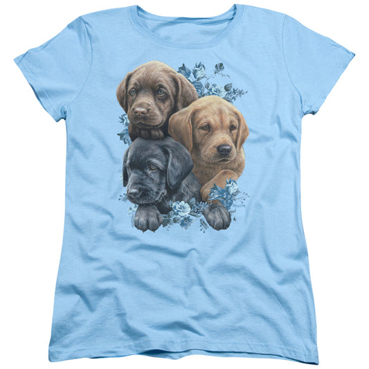 WILD WINGS : PUPPY PILE WOMENS SHORT SLEEVE Light Blue MD