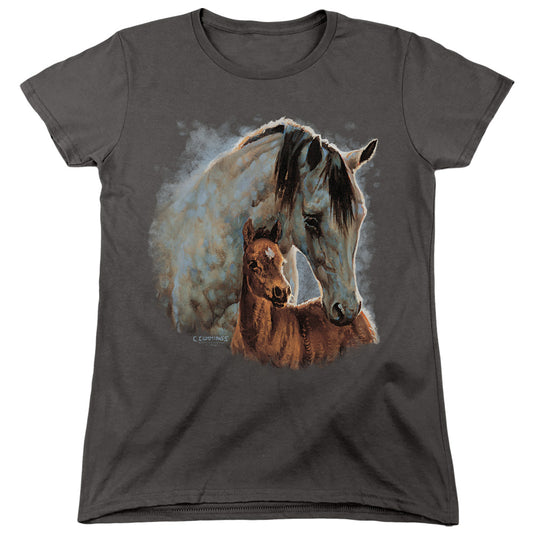 WILD WINGS : PAINTED HORSES WOMENS SHORT SLEEVE Charcoal XL