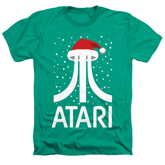 Atari Pixel Santa Hat Adult Size Heather Style T-Shirt Kelly Green
