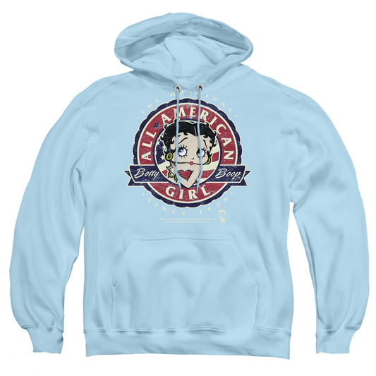 BETTY BOOP : ALL AMERICAN GIRL ADULT PULL OVER HOODIE LIGHT BLUE LG