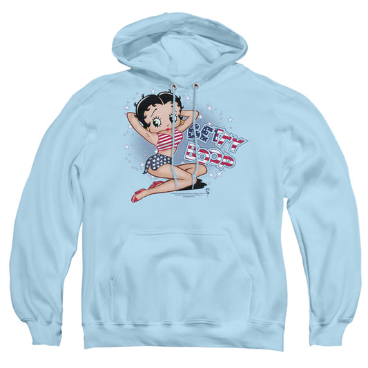 BETTY BOOP : ALL AMERICAN GIRL ADULT PULL OVER HOODIE LIGHT BLUE 2X