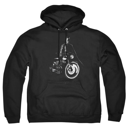 THE BATMAN : AND HIS MOTORCYCLE ADULT PULL OVER HOODIE Black LG