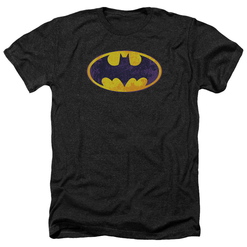 Batman Neon Distress Logo Adult Size Heather Style T-Shirt Black