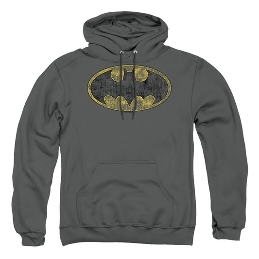 BATMAN : TATTERED LOGO ADULT PULL OVER HOODIE Charcoal SM