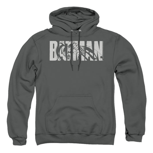 BATMAN : TEXT ON GRAY ADULT PULL OVER HOODIE Charcoal 2X
