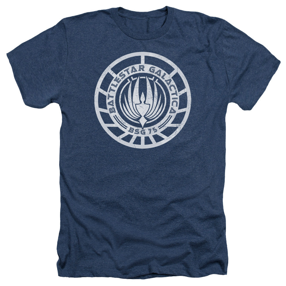 Battlestar Galactica Scratched Battlestar Galacrica Logo Adult Size Heather Style T Shirt
