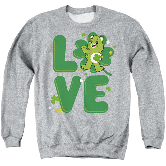 CARE BEARS : UNLOCK THE MAGIC : GOOD LUCK BEAR LOVE ST. PATRICK'S DAY ADULT CREW SWEAT Athletic Heather MD