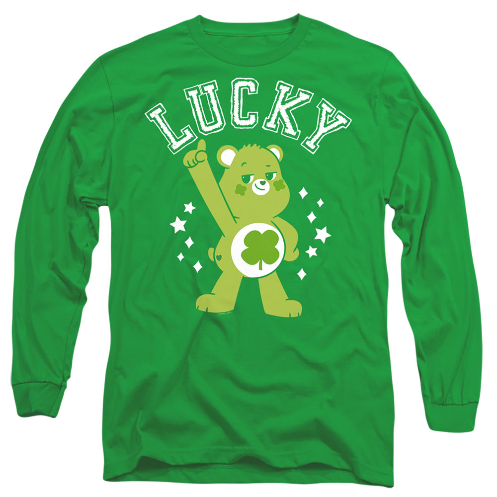CARE BEARS : UNLOCK THE MAGIC : GOOD LUCK BEAR LUCKY COLLEGIATE ST. PATRICK'S DAY L\S ADULT T SHIRT 18\1 Kelly Green MD