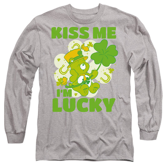 CARE BEARS : KISS ME I'M LUCKY ST. PATRICK'S DAY GOOD LUCK BEAR L\S ADULT T SHIRT 18\1 Athletic Heather XL