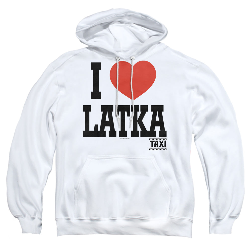 TAXI : I HEART LATKA ADULT PULL OVER HOODIE White 2X