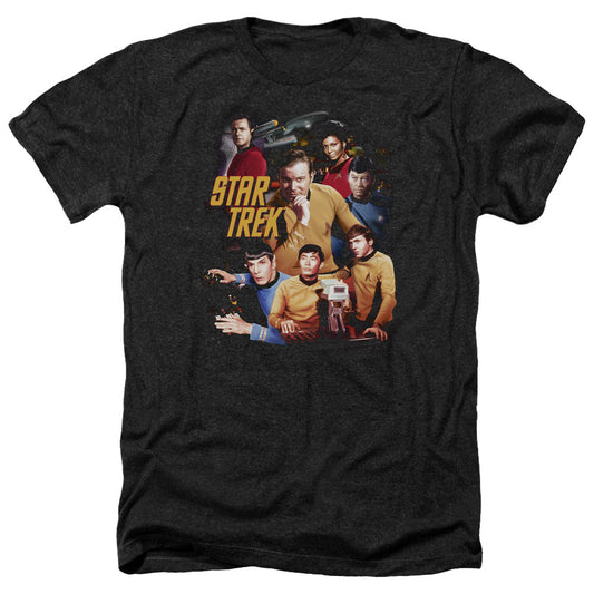 Star Trek At The Controls Adult Size Heather Style T-Shirt.