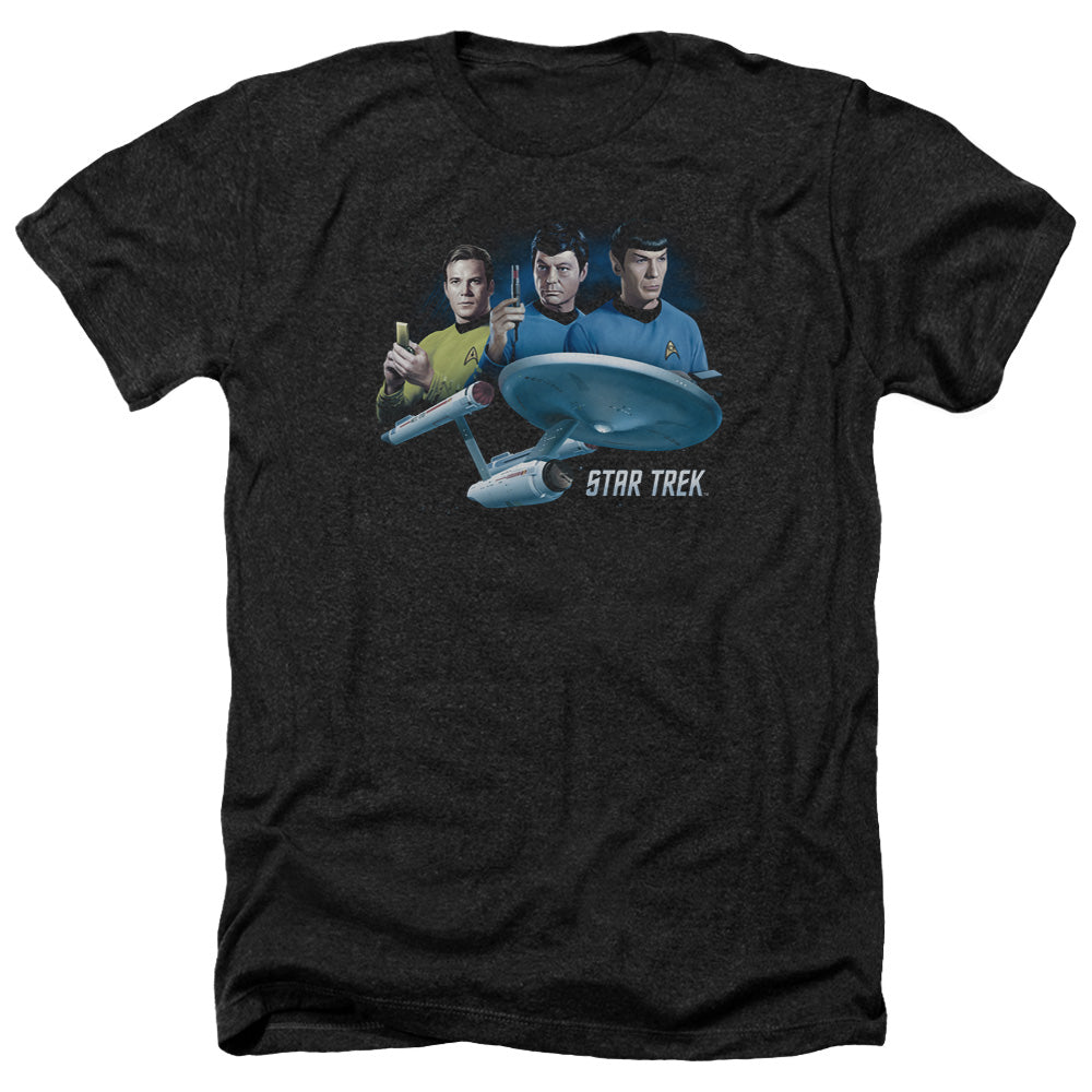 Star Trek Main Three Adult Size Heather Style T-Shirt.