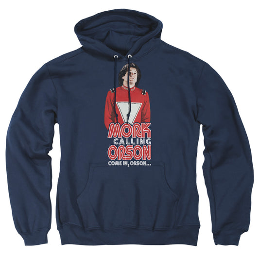 MORK AND MINDY : COME IN ORSON ADULT PULL OVER HOODIE Navy 2X