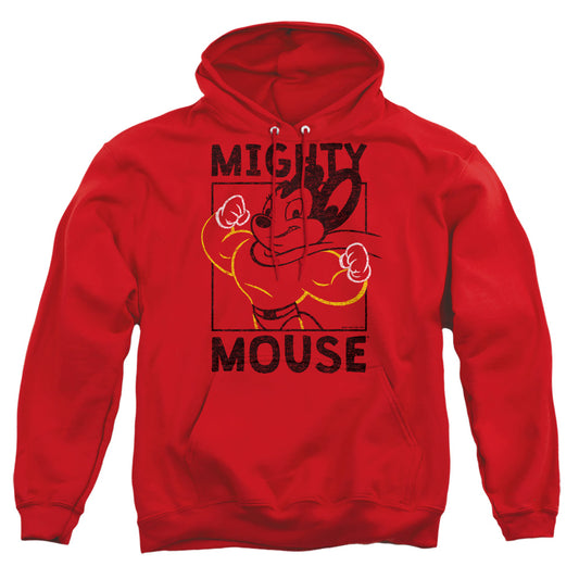 MIGHTY MOUSE : BREAK THE BOX ADULT PULL OVER HOODIE Red 2X