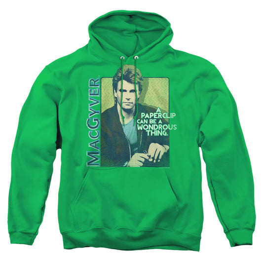 MACGYVER : WONDEROUS PAPERCLIP ADULT PULL OVER HOODIE KELLY GREEN XL