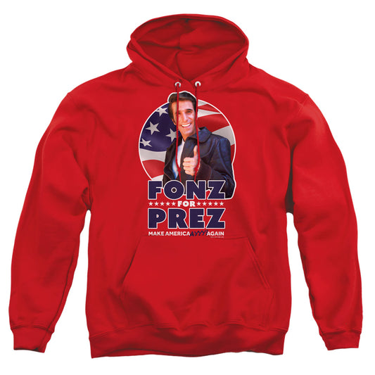 HAPPY DAYS : FONZ FOR PREZ ADULT PULL OVER HOODIE Red 2X