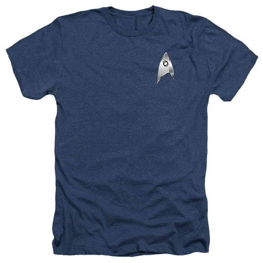 Star Trek Discovery Sciences Badge Adult Size Heather Style T-Shirt.