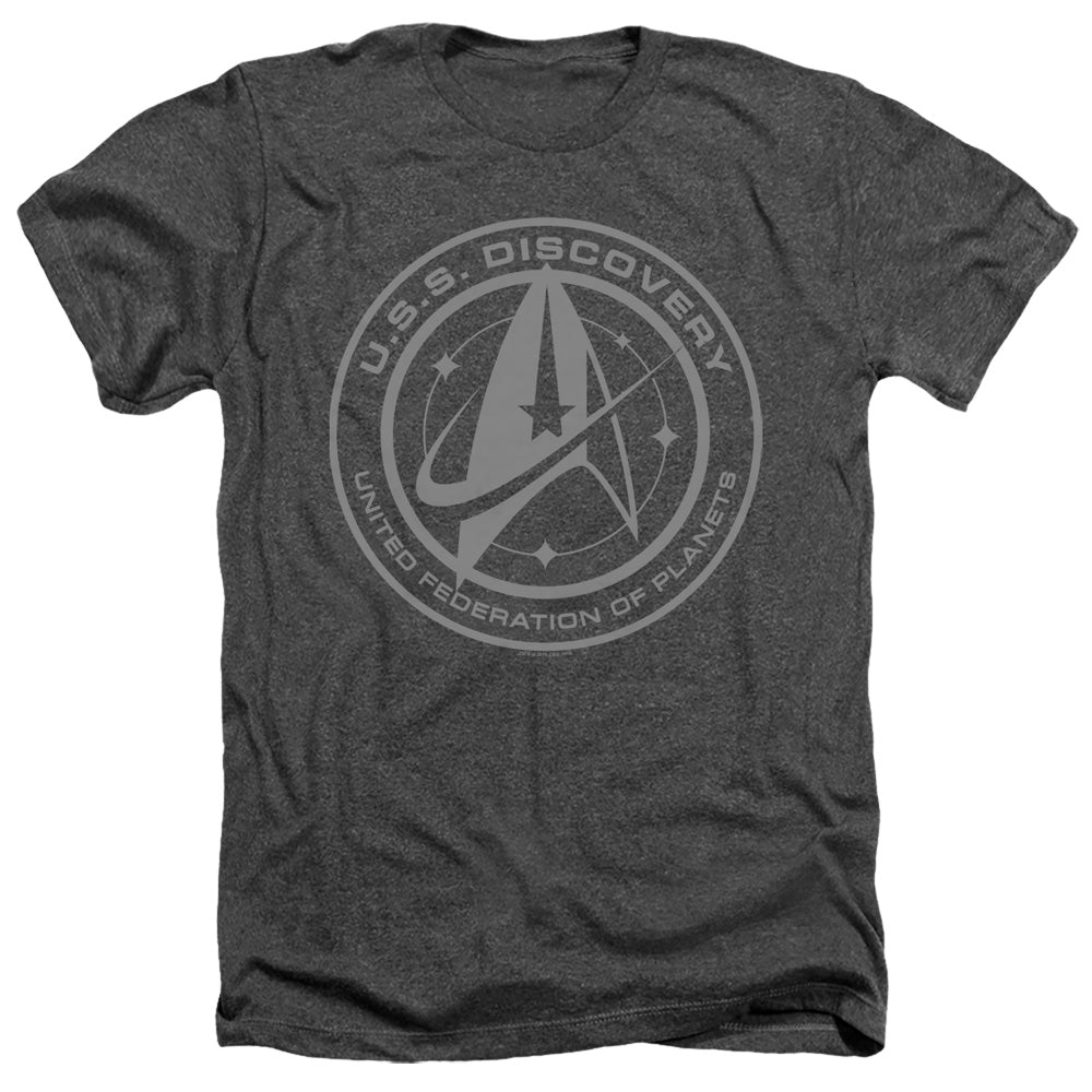 Star Trek Discovery Discovery Crest Adult Size Heather Style T-Shirt.