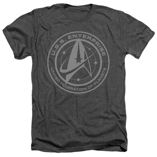 Star Trek Discovery Enterprise Crest Adult Size Heather Style T-Shirt.