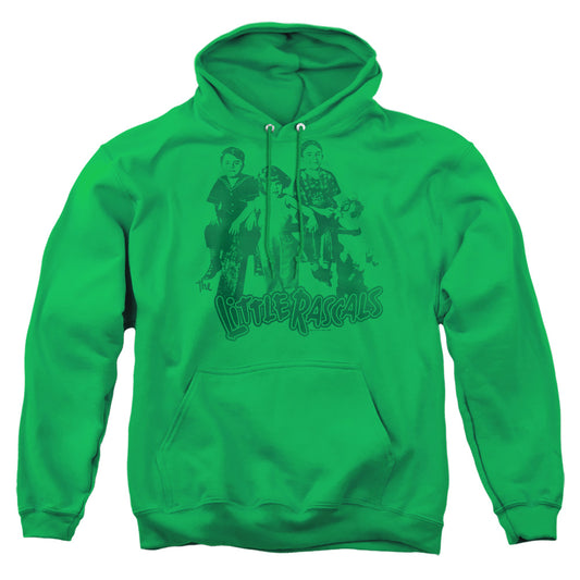 LITTLE RASCALS : THE GANG ADULT PULL OVER HOODIE KELLY GREEN 3X