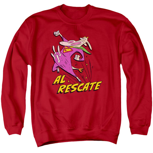 COW AND CHICKEN : AL RESCATE ADULT CREW NECK SWEATSHIRT RED MD