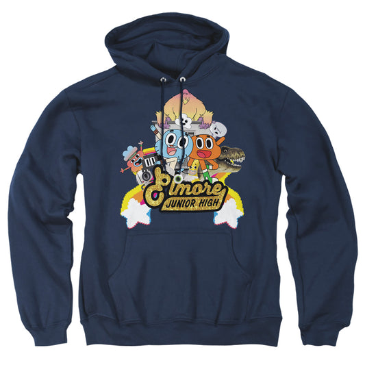 AMAZING WORLD OF GUMBALL : ELMORE JUNIOR HIGH ADULT PULL-OVER HOODIE Navy 2X