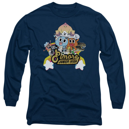 AMAZING WORLD OF GUMBALL : ELMORE JUNIOR HIGH L\S ADULT T SHIRT 18\1 Navy MD