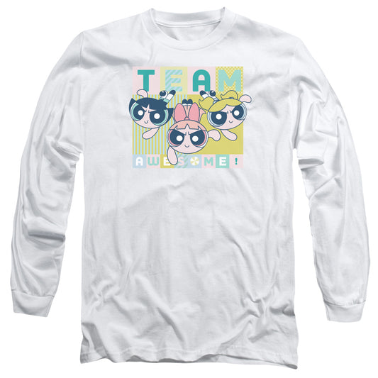 POWERPUFF GIRLS : AWESOME BLOCK L\S ADULT T SHIRT 18\1 White MD
