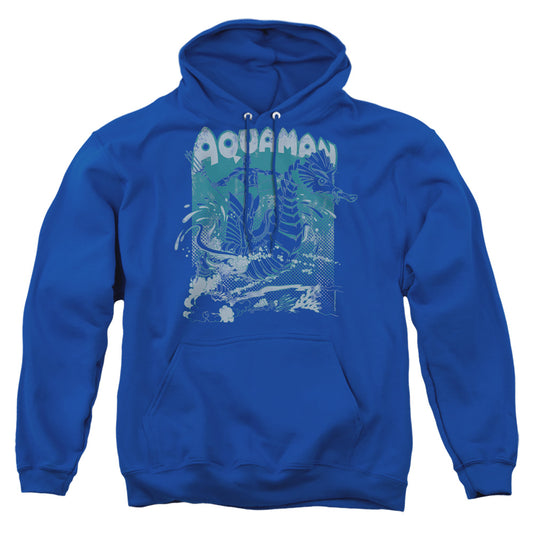 DC AQUAMAN : CATCH A WAVE ADULT PULL OVER HOODIE Royal Blue 2X