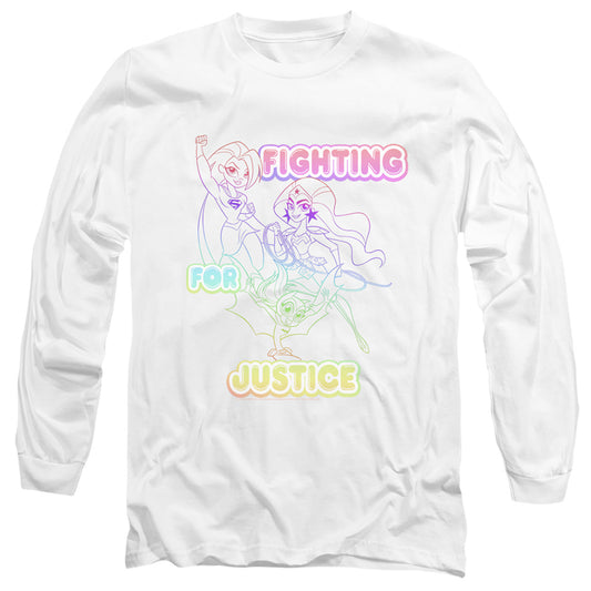 DC SUPERHERO GIRLS : FIGHTING FOR JUSTICE L\S ADULT T SHIRT 18\1 White 2X