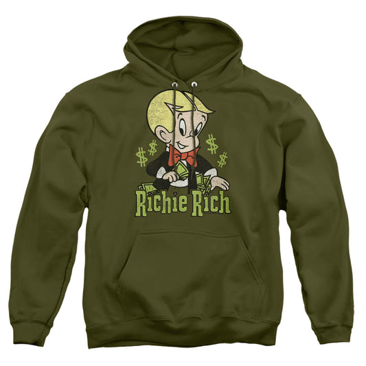 RICHIE RICH : RICH LOGO ADULT PULL OVER HOODIE MILITARY GREEN 2X