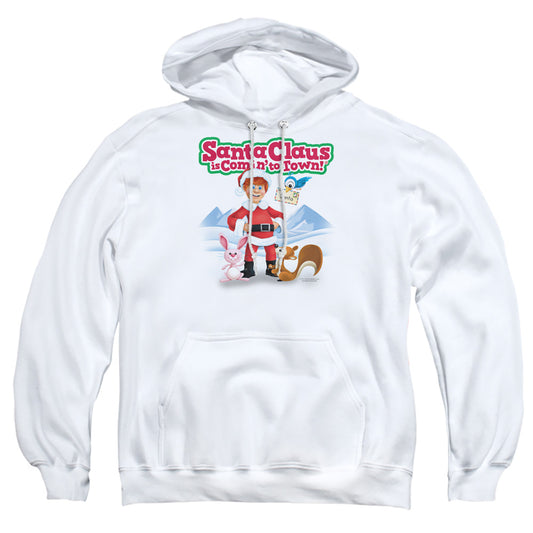 SANTA CLAUS IS COMIN TO TOWN : ANIMAL FRIENDS ADULT PULL OVER HOODIE White 3X