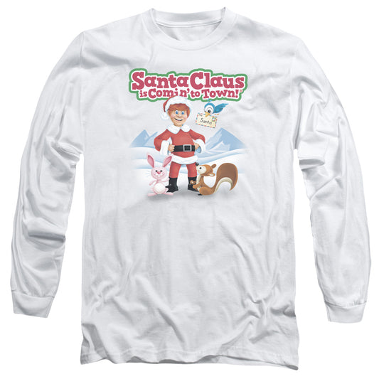 SANTA CLAUS IS COMIN TO TOWN : ANIMAL FRIENDS L\S ADULT T SHIRT 18\1 White 2X