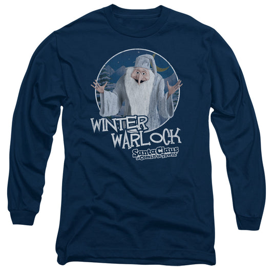 SANTA CLAUS IS COMIN TO TOWN : WINTER WARLOCK L\S ADULT T SHIRT 18\1 Navy 2X
