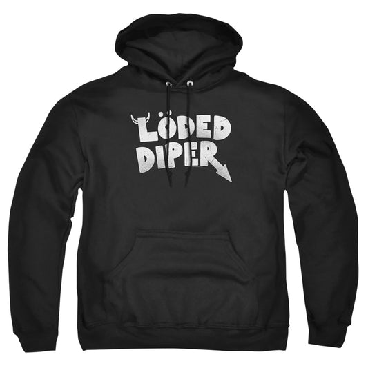 DIARY OF A WIMPY KID : LODED DIPER DISTRESSED LOGO ADULT PULL OVER HOODIE Black 2X
