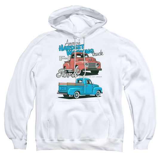 FORD TRUCKS : HARDEST WORKING ADULT PULL OVER HOODIE White 2X