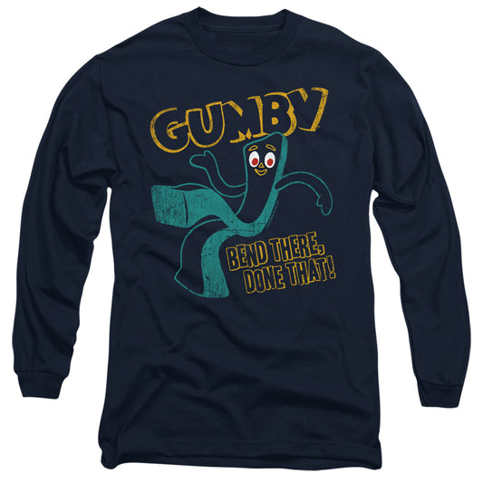 GUMBY : BEND THERE L\S ADULT T SHIRT 18\1 Navy 2X
