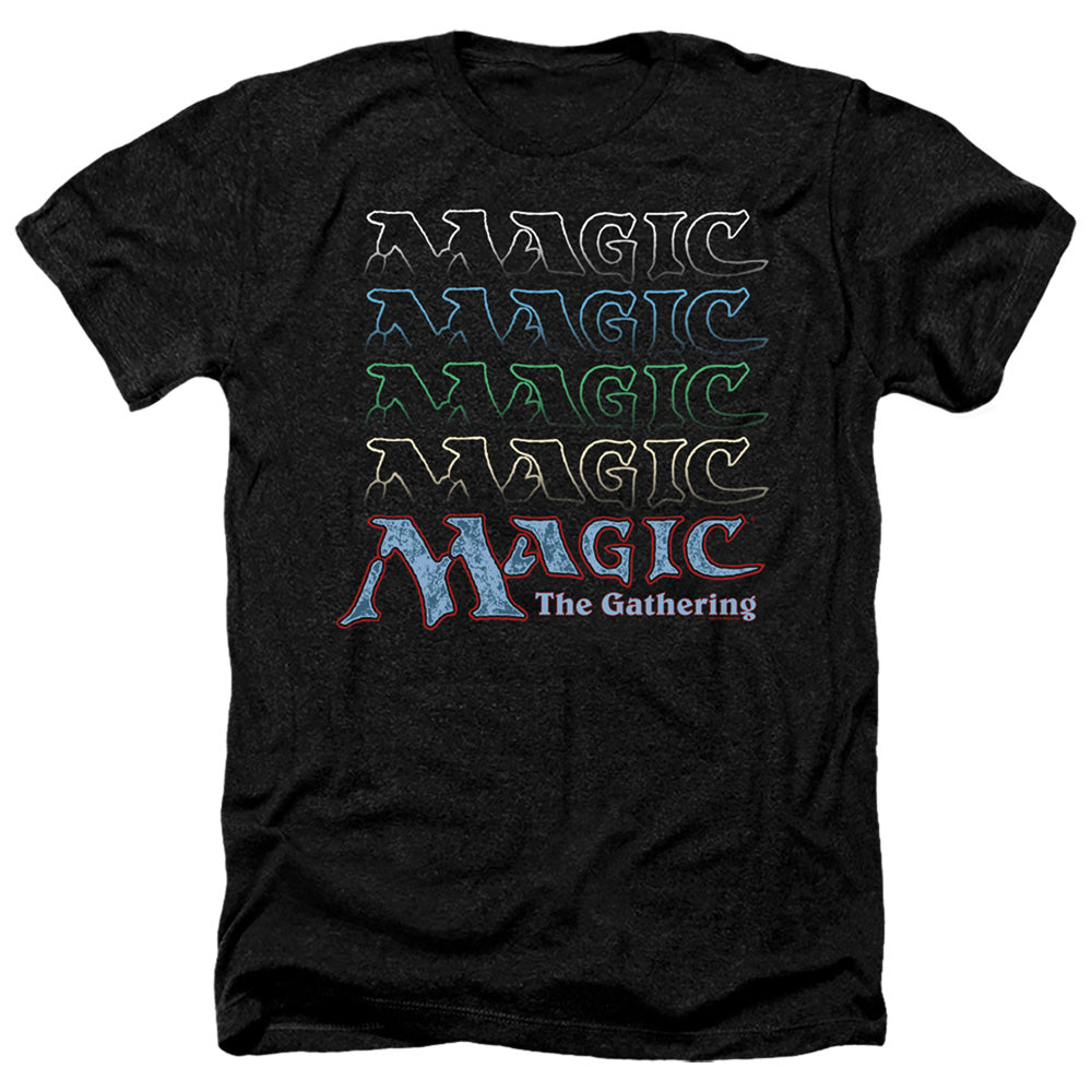 Magic The Gathering Retro Logo Repeat Adult Size Heather Style T-Shirt Black