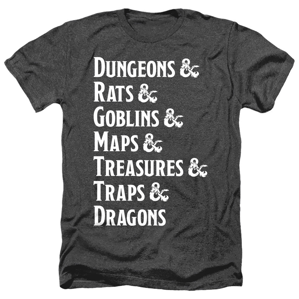 Dungeons And Dragons Dungeon List Adult Size Heather Style T-Shirt Black